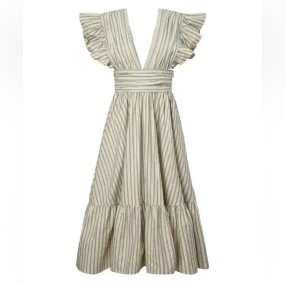 Une Femme Luisa House Dress in Striped Cotton with Ruffle Sleeves XS
